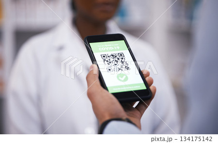 QR code, screen or hand of doctor with phone to scan test results on contactless technology online. Closeup, mobile app or medical healthcare professional with digital registration or barcode display QR code, screen or hand of doctor with phone to scan test results on contactless technology online. Closeup, mobile app or medical healthcare professional with digital registration or barcode display 134175142