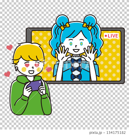 ライブ配信をする女性アイドルを推す男性のイラスト ガチ恋 ライブ配信をする女性アイドルを推す男性のイラスト ガチ恋 134175182