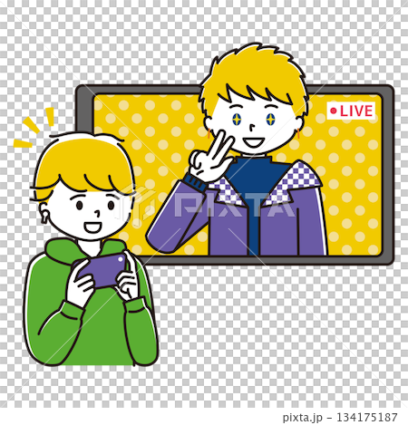 ライブ配信をする男性アイドルを推す男性のイラスト 134175187