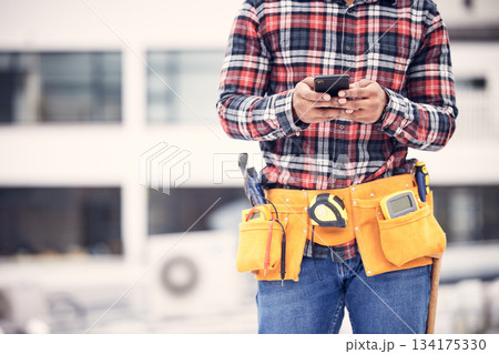 Phone, worker hands or construction man typing internet, online web search and message maintenance industry contact. Connection, smartphone mockup or urban person, contractor or handyman texting user Phone, worker hands or construction man typing internet, online web search and message maintenance industry contact. Connection, smartphone mockup or urban person, contractor or handyman texting user 134175330