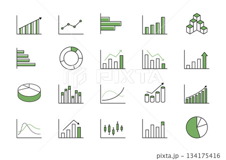 グラフ　データ　ビジネス　イラスト　ベクター　素材　線　プレゼン　資料　統計　中央値　平均値　分析 134175416
