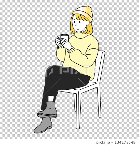 Woman relaxing by drinking a hot drink 134175549