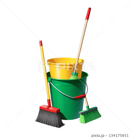 掃除道具　ホウキとバケツ 134175651