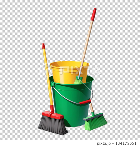 掃除道具　ホウキとバケツ 134175651