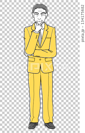 一位身穿西裝的中年男子,手托著下巴,微笑著站著(簡單) 一位身穿西裝的中年男子,手托著下巴,微笑著站著(簡單) 134175682