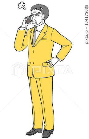 スマートフォンで電話しながら怒っているスーツの中年男性（シンプル） 134175688