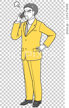 スマートフォンで電話しながら怒っているスーツの中年男性（シンプル） 134175688