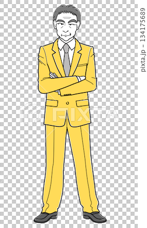 一位身穿西裝、雙臂交叉、面帶微笑的中年男子（簡單） 134175689