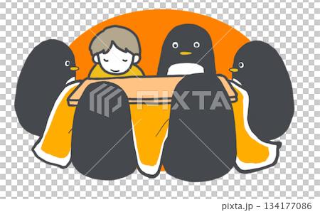 こたつであったまるペンギンたちのイラスト 134177086