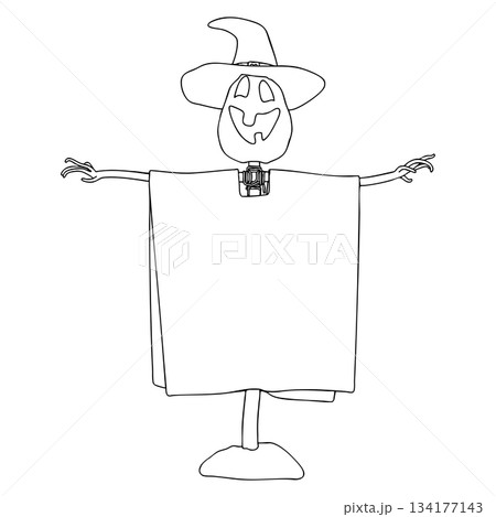 Outline for Coloring of Halloween Scarecrow Lantern Jack Pumpkin. One of the Fall Holiday Symbol. Vector Illustration. 134177143