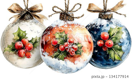 composition with a cherry, balls and a candle 134177914