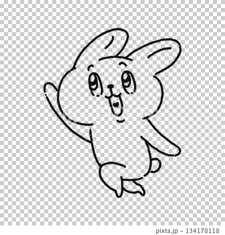 一隻兔子快樂地跳躍-線條畫 一隻兔子快樂地跳躍-線條畫 134178118