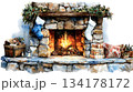 burning fire in a fireplace 134178172