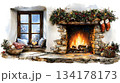 burning fire in a fireplace 134178173
