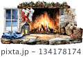 burning fire in a fireplace 134178174
