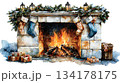 burning fire in a fireplace 134178175