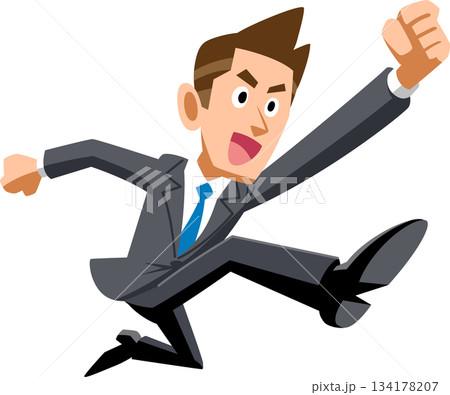 ジャンプするスーツ姿の男性 134178207