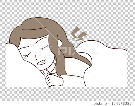 ひどい歯ぎしりをして眠る女性 ひどい歯ぎしりをして眠る女性 134178389