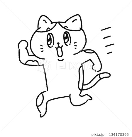 走るかわいい猫 線画 走るかわいい猫 線画 134178396