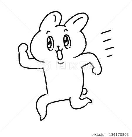 走るかわいいウサギ　線画 134178398