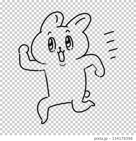 走るかわいいウサギ　線画 134178398