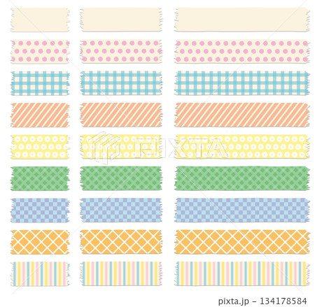 様々な形のマスキングテープ、粘着テープのアイコンのベクターイラストのセット 様々な形のマスキングテープ、粘着テープのアイコンのベクターイラストのセット 134178584