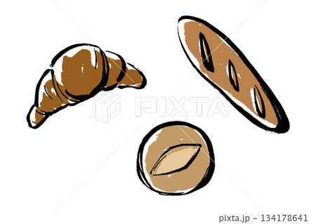 三種類のパンの手描きイラストセット 134178641