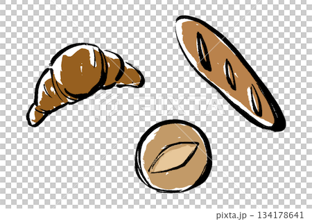 三種類のパンの手描きイラストセット 134178641