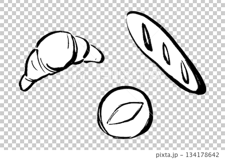 Hand-drawn illustration set of three types of bread 134178642