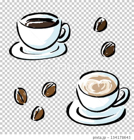 筆タッチのコーヒーの手描きイラスト 134178643