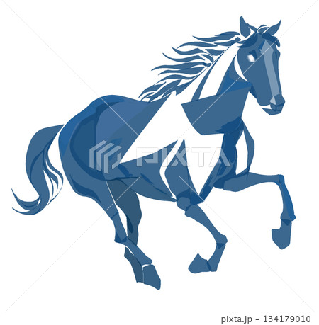 スタイリッシュで高級感のある青色の馬の年賀状イラスト スタイリッシュで高級感のある青色の馬の年賀状イラスト 134179010