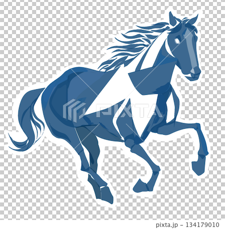 スタイリッシュで高級感のある青色の馬の年賀状イラスト スタイリッシュで高級感のある青色の馬の年賀状イラスト 134179010