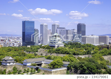 大阪城天守閣と立ち並ぶ高層ビル群（大阪府大阪市） 134179061
