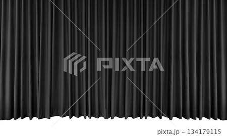 Black stage curtain, velvet curtain, for movie sets, concerts, or stage plays. 134179115