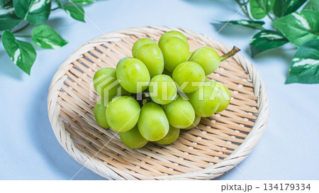 竹ざるに盛られたシャインマスカット 134179334