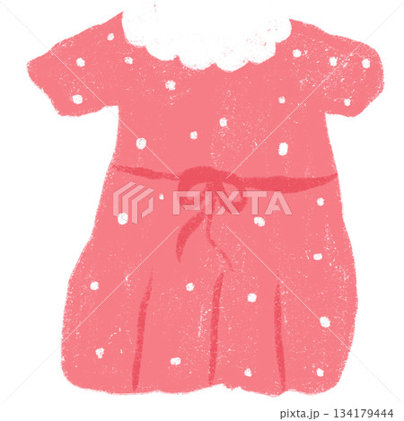 Illustration A cute cartoon illustration of children's clothing, a lovely polka-dot dress, hand-draw 134179444