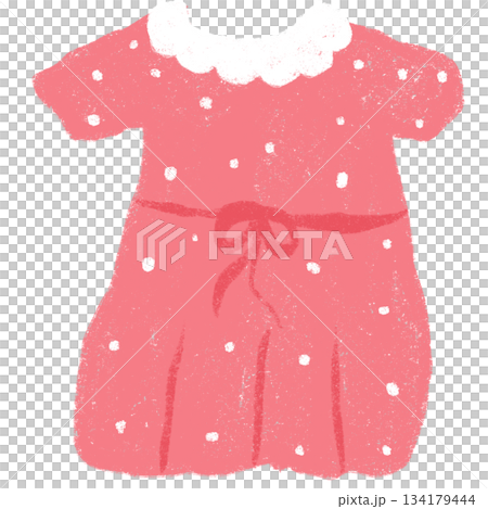 Illustration A cute cartoon illustration of children's clothing, a lovely polka-dot dress, hand-draw 134179444
