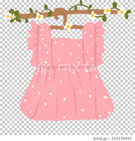 Illustration A cute cartoon drawing of childrens clothes hanging on a clothesline using hangers 134179445