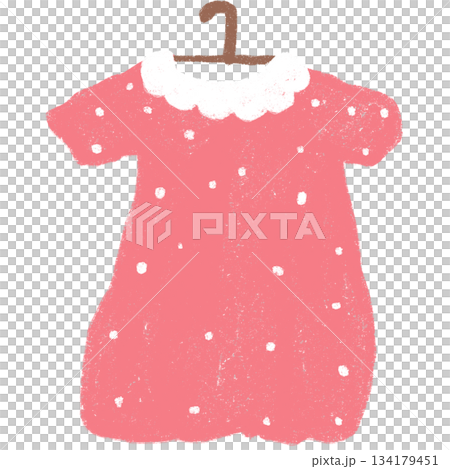 Illustration A cute cartoon drawing of a pink polka-dotted children's dress, hand-drawn Illustration A cute cartoon drawing of a pink polka-dotted children's dress, hand-drawn 134179451