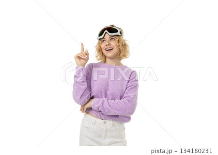 Skier celebrates winter sports this New Year, isolated, PNG Skier celebrates winter sports this New Year, isolated, PNG 134180231