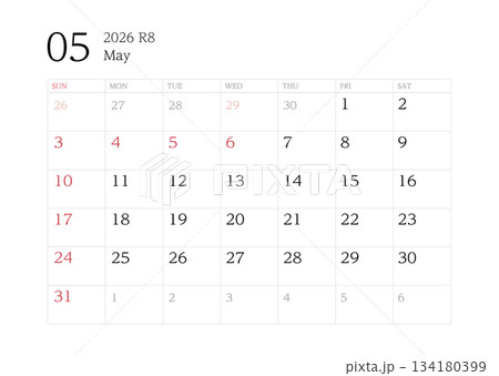 2026年5月カレンダー 罫線あり 134180399