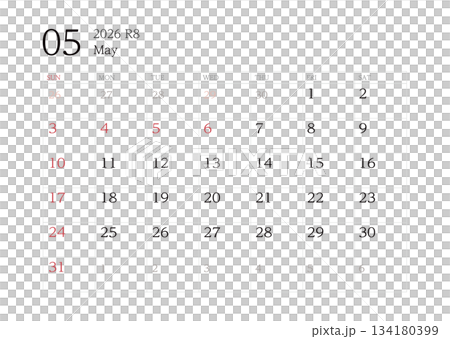 2026年5月附橫格紙的日曆 134180399