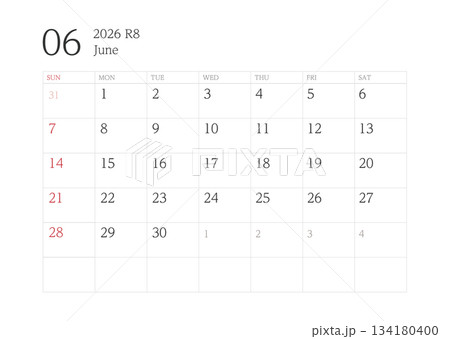 2026年6月カレンダー 罫線あり 2026年6月カレンダー 罫線あり 134180400