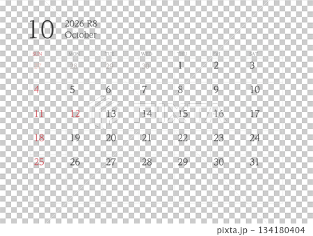 2026年10月カレンダー 罫線あり 134180404