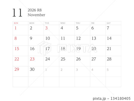 2026年11月カレンダー 罫線あり 2026年11月カレンダー 罫線あり 134180405