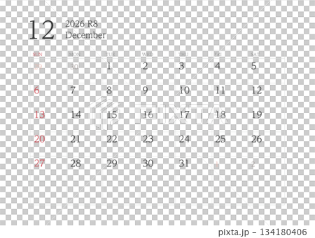 2026年12月カレンダー 罫線あり 134180406