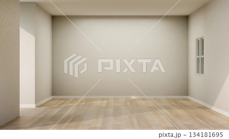 Empty mockup room with window and sunlight through door shine on white wall and wooden parquet floor Empty mockup room with window and sunlight through door shine on white wall and wooden parquet floor 134181695