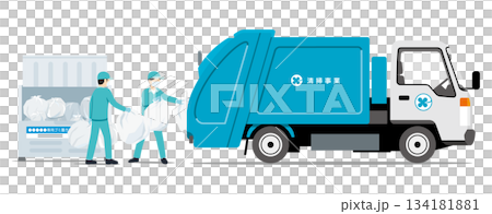 清掃局、ゴミ収集、プレストラックとスタッフ 134181881