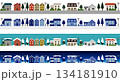 家・街並みのイラスト（昼・冬・夜）	 134181910