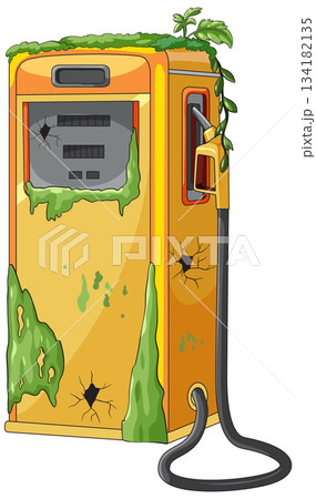 Overgrown Abandoned Gas Pump with Cracks and Vines 134182135